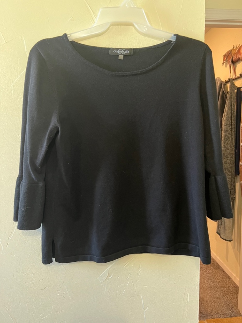 august silk Black Scoop Neck Knit Top with Ruffle Cuffs